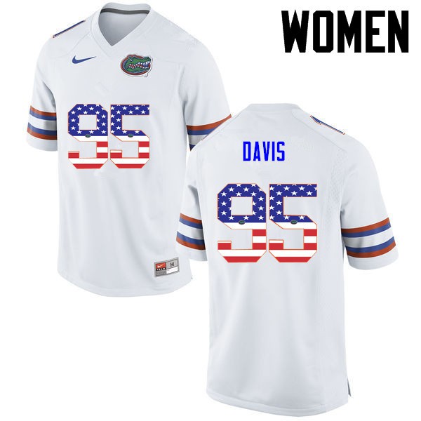 Florida Gators Women #95 Keivonnis Davis College Football Jersey USA Flag Fashion White